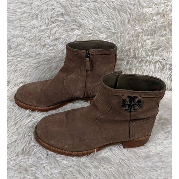 Tory Burch Womens Eloise Short Brown Suede Zip Up Booties Ankle Boots Sz 7M READ - Picture 2 of 11